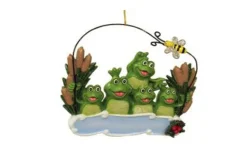 Family Of 5 Frogs In Pond