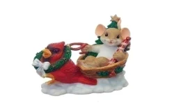 Mouse In Sleigh With Cardinal